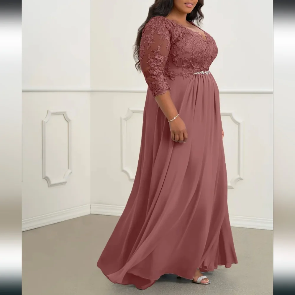 AZAZIE HAYEKA-Line Lace Chiffon Floor-Length Dress Desert Rose Bridesmaid gown - Picture 4 of 16